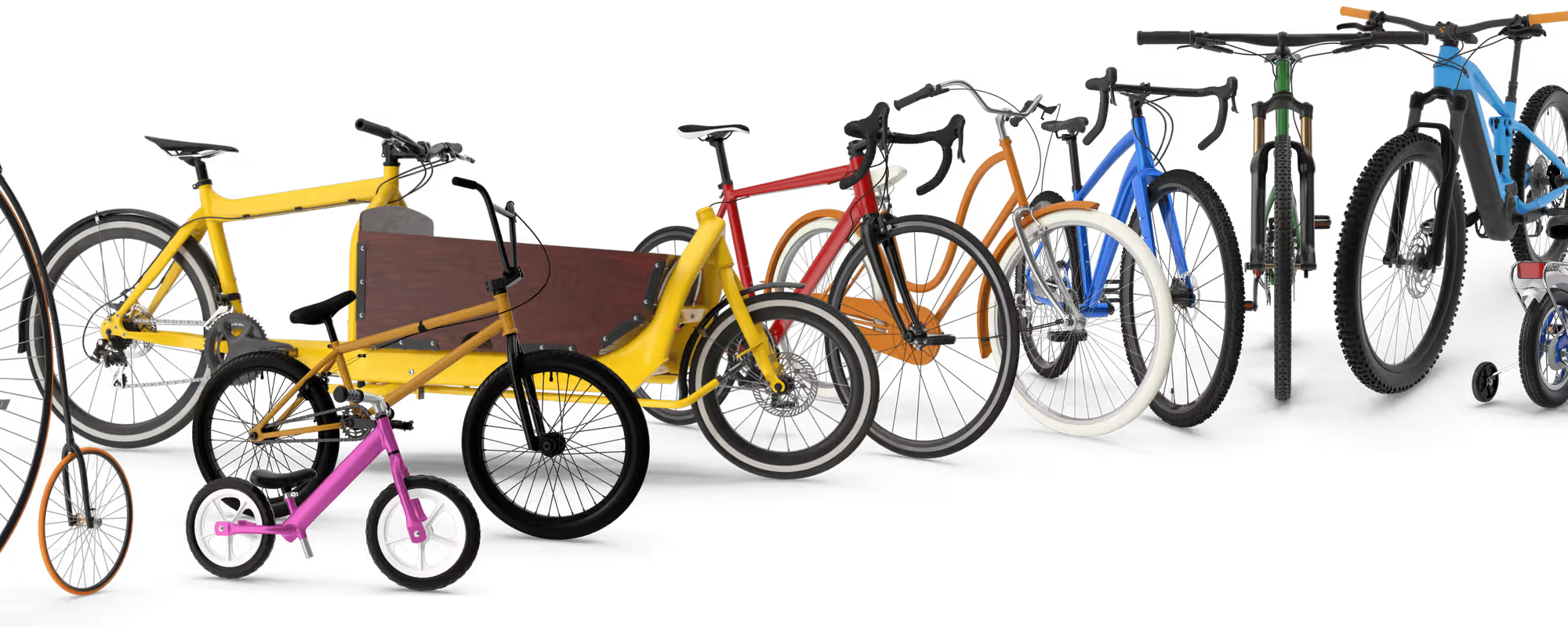 Row of colorful bicycles 